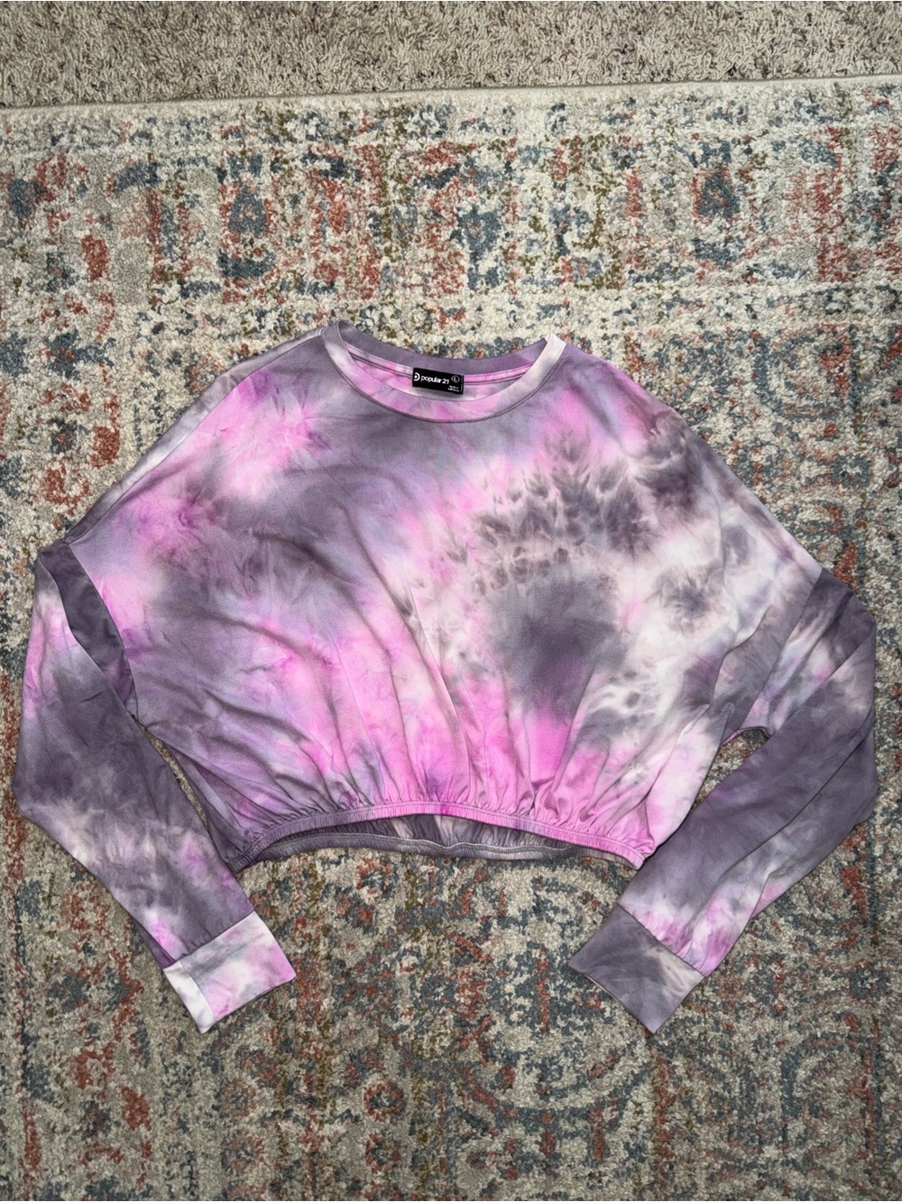 Pink & Purple Tie-Dye Cropped Sweatshirt Top